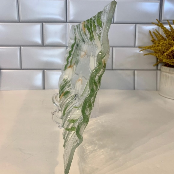 Vintage Sydenstricker Fused Glass Tray White Irises Ruffle Rim Large 16x7.5” - Picture 10 of 10